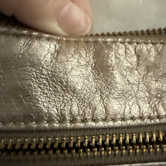 Elliott Lucca Mari Metallic Bronze Leather Flat Zippers Crossbody Bag - Picture 7 of 9